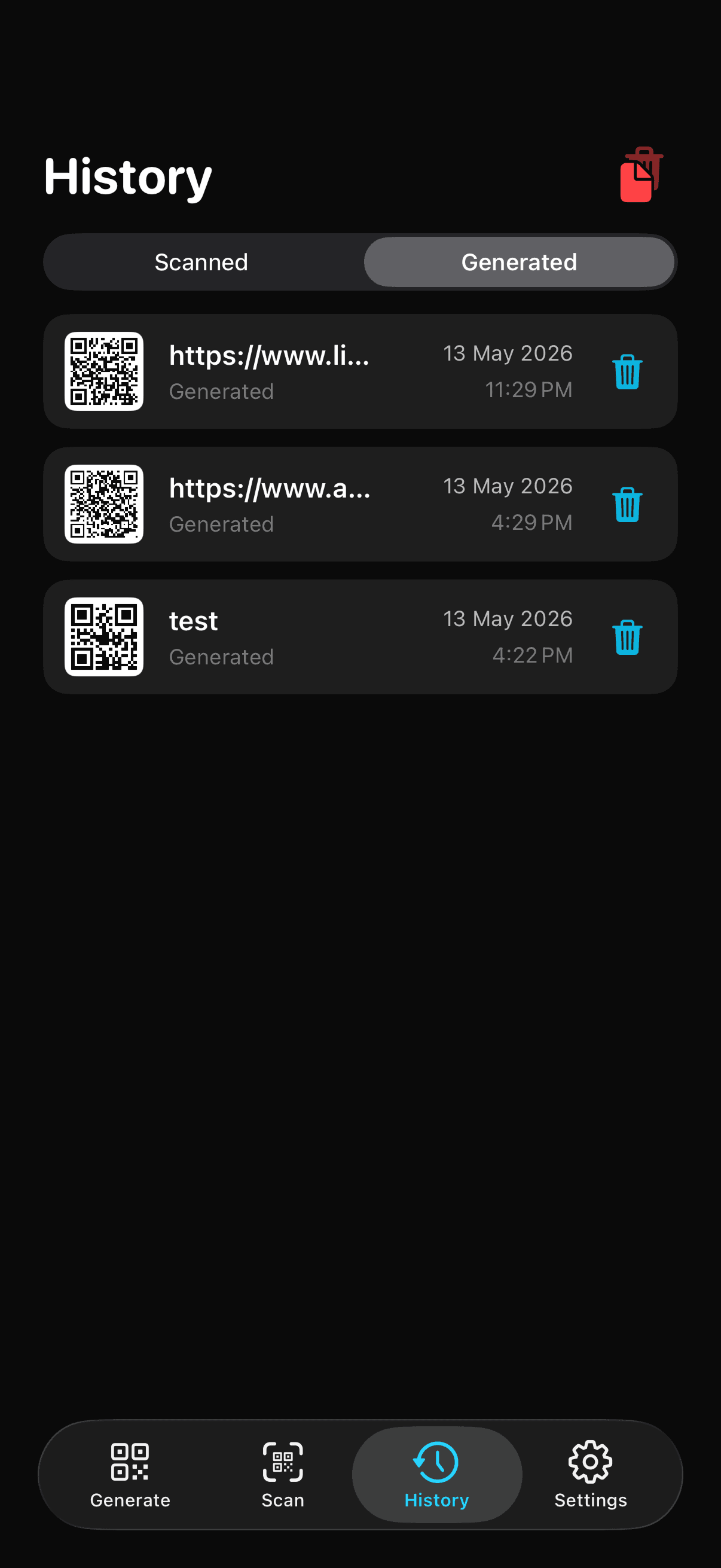 QR Generator — camera scanner view