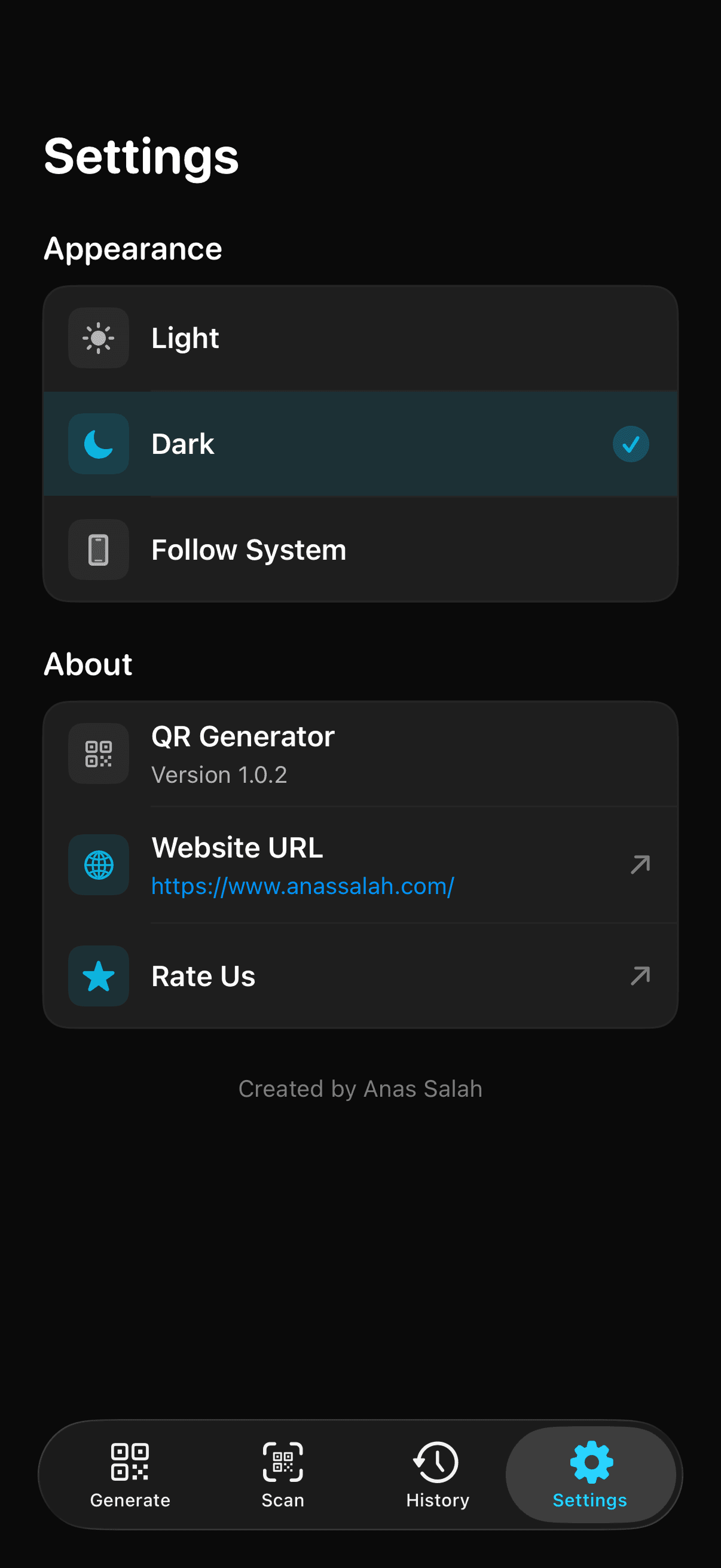 QR Generator — saved codes history